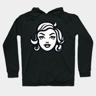 Classic Retro Pin-Up Girl Head in Monochrome Style Hoodie